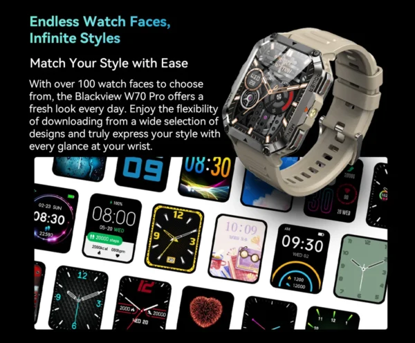 Blackview W70 Pro Outdoor Sport Smart Watch, IP68 Waterproof Smartwatch 2.01-inch TFT Screen, 900mAh Battery, Bluetooth Talking