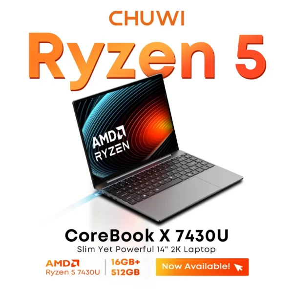 Sb3e6e6ca34884d14bf2151f8190d0f2fb.webp CHUWI CoreBook X AMD R5-7430U Business Laptop 6 Cores 14.1 inch 2K IPS Screen 16GB DDR4 RAM 512GB SSD UP to 4.3 Ghz Notebook