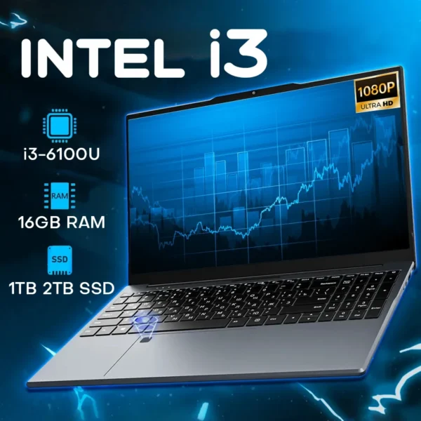 Erilles 15.6" Intel Core i3 6100U Laptop Computer Windows 11 16GB RAM 512GB 1TB SSD Portable Notebook PC Office Study Laptops