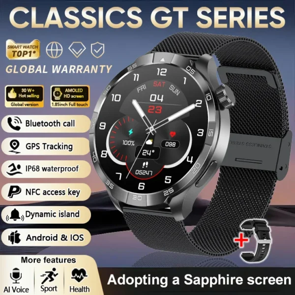 Sb52f5becfa344b228f239d25be6b4955f.webp 2026 New Sapphire Screen Smart Watch 1.85-inch Ultra HD AMOLED GPS Bluetooth Call NFC Compass IP68 Sports Fitness Smart Bracelet