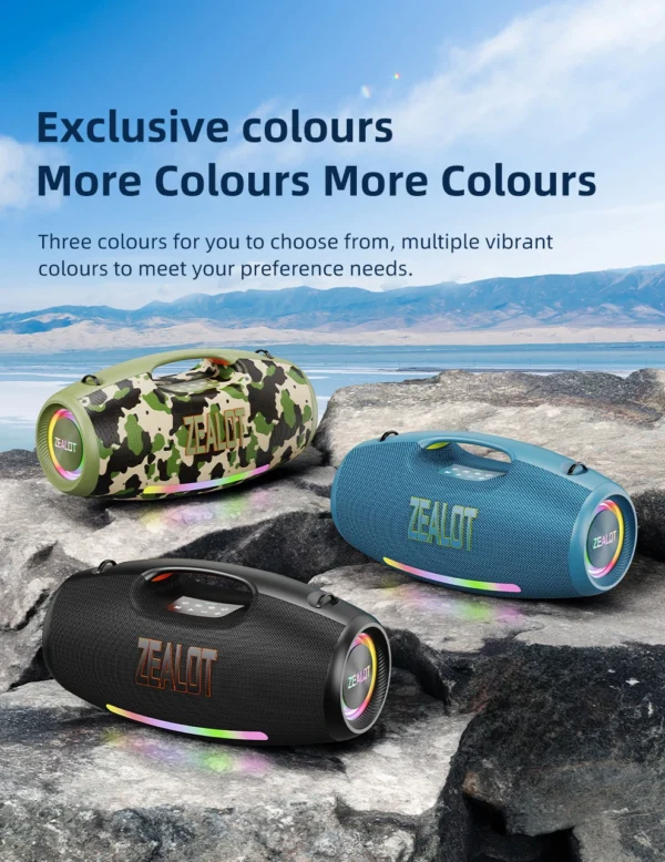 Sb5bfd9761aa34df6bd871c8ec661ca78Z.webp ZEALOT S89 Wireless Speaker 250W Portable Outdoor with RGB Color Lights Long 48000mAh Battery up to 8 Hours Playtime