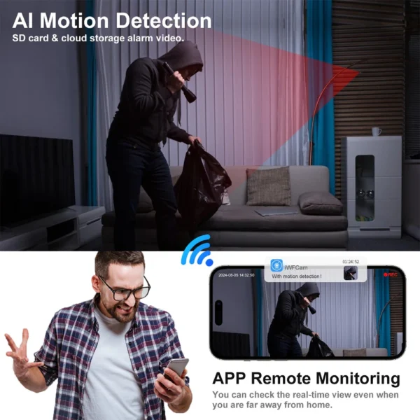 Mini WiFi Camera 1080P HD Smart Camera with Curved Flexible Lens Cable,Loop Recording,Alarm, Remote Viewing,Security  Monitoring