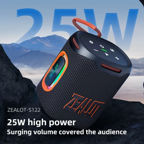Zealot-S122 Bluetooth Speaker BT5.4 Wireless IPX6 Waterproof Shower Speaker,25W HiFi Stereo Sound,TWS Pairing,20H Music Playtime