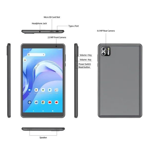 PRITOM 8 Inch Tablet Android 14, 8GB(4+4 Expand) RAM 64GB ROM,1TB Expand,1280x800 IPS Screen 5000MAH Battery,Dual Camera, WiFi