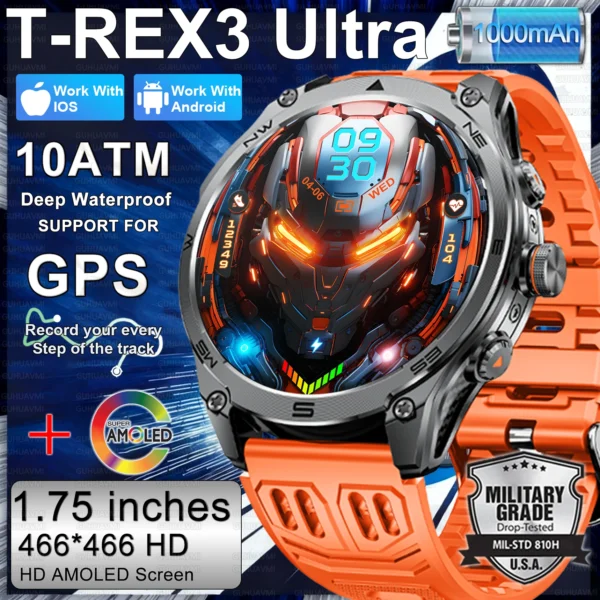 Sb73e0f8c790f49f4802b18f23c17faf7n.webp 2026 New Military Smart Watch 1000Mah Battery GPS trace Compass 10ATM Waterproof Tactics Sport Flashlight call Smart Watch Men