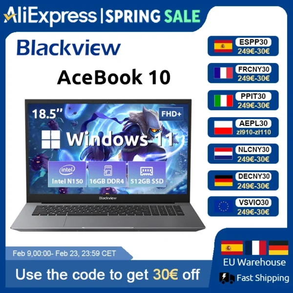 Sb9e7f385e3ef4a2b9e8d5e062ae86000H.webp Blackview ACEBOOK 10 Laptop Computer 18.5" FHD 8000mAh Intel N150 Windows 11 16GB RAM 512GB BT5.2 WiFi 6 Desktop Notebook