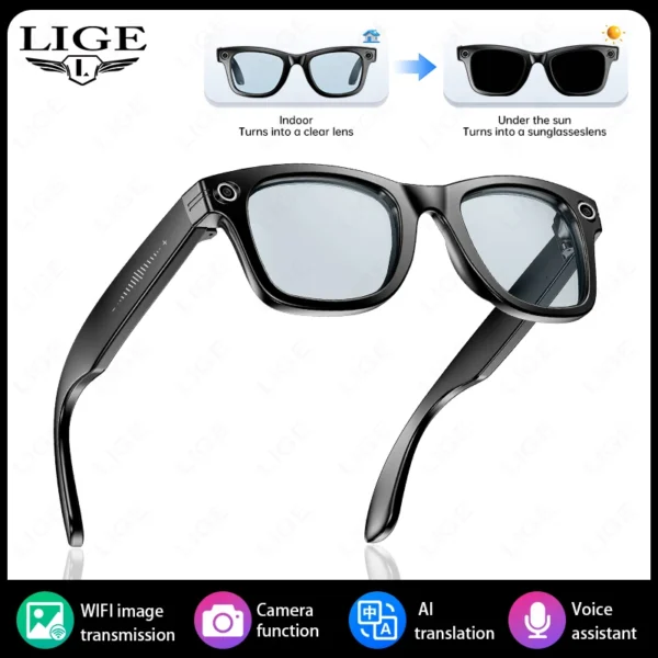 LIGE New Camera SunGlasses 800w Pixel Camera Recording Noise Reduction Ai Recognition Translation Anti Blue Light Smart Glasses