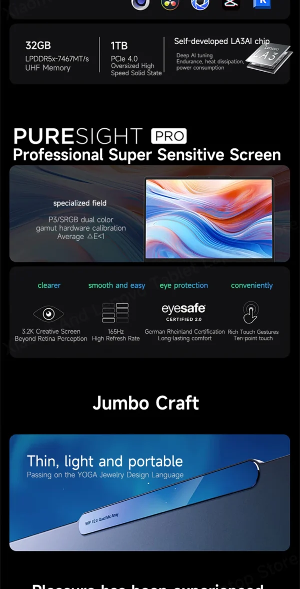 Sbd7b11de2dad48b5831c87f1539dd2f6Q.webp Lenovo Laptop YOGA Pro16s AIPC 3.2K 165Hz PURE Touch Screen Intel Core Ultra 9 32G LPDDR5 1TB/2TB SSD RTX4060 AI Notebook PC