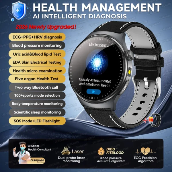 Sbf32056b5615455f9ed74347ae5f1f91S-1.webp 2026 New Accurate Blood Lipid Uric Acid Test Smart Watch Men Women ECG Blood Pressure Body analysis Voice Call Health Smartwatch