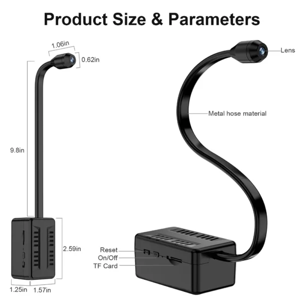 Mini WiFi Camera 1080P HD Smart Camera with Curved Flexible Lens Cable,Loop Recording,Alarm, Remote Viewing,Security  Monitoring