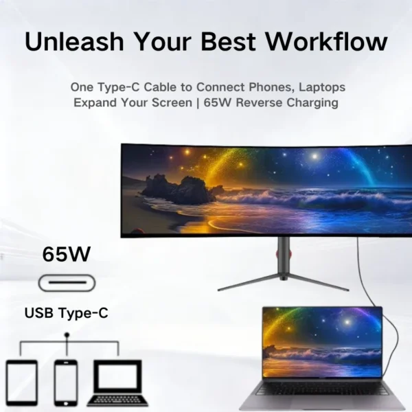 Sc3b97185b491491eb1551c09a51484e0j-1.webp 49 Curved Ultra Wide Gaming Display 3800R 165Hz 5120x1440 HDR USB C Charging Adjustable Stand Monitor DeskTop