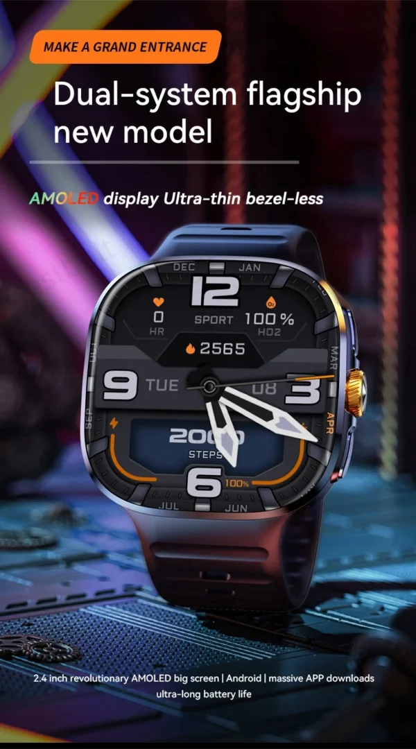 Sc7f08b79c1c54f1c882cf01cde7959faf.webp Original M99 Smartwatch 2.4 inch Amoled Screen insert 4G/5G Sim Card GPS WIFI 190° Rotating Camera Game Android 10.0 Smart Watch
