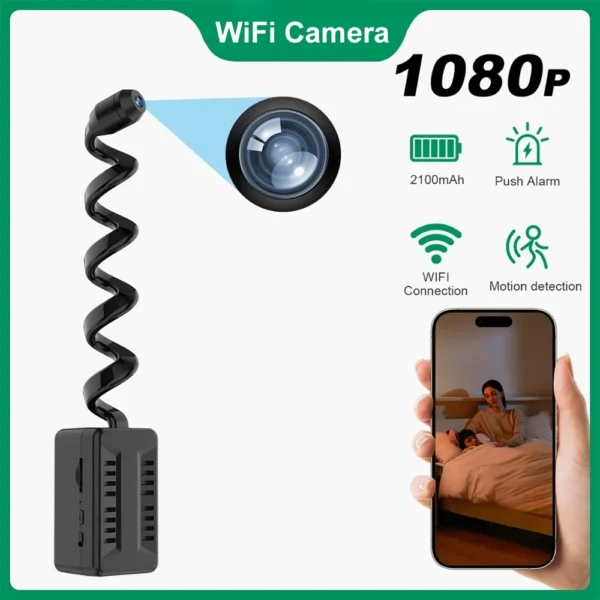 Mini WiFi Camera 1080P HD Smart Camera with Curved Flexible Lens Cable,Loop Recording,Alarm, Remote Viewing,Security  Monitoring
