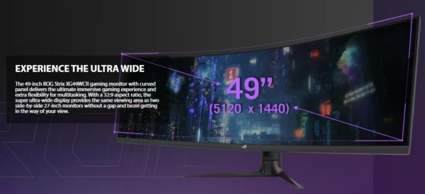 ASUS ROG Strix XG49WCR 49'' 5120x1440 Curved Fast IPS Monitor with 165Hz of Refresh Rate 450cd/m2 of Brightness USB Type-C