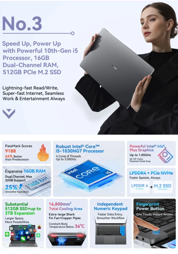Blackview Acebook 12  Win 11 Pro Laptop 16'' 1920*1200 Display, Intel I5-1030NG7/I5-12450H Notebook, 16GB 512GB, 5000mAh