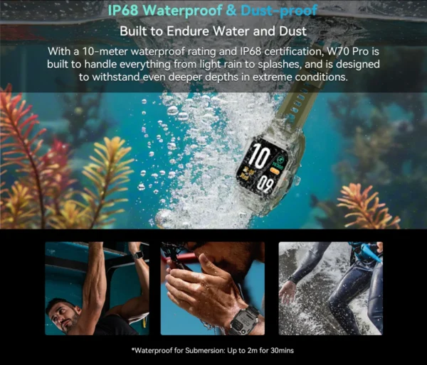 Blackview W70 Pro Outdoor Sport Smart Watch, IP68 Waterproof Smartwatch 2.01-inch TFT Screen, 900mAh Battery, Bluetooth Talking