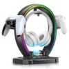 Sd44bdafccd704d6fb1606debce4faedbe.webp Headphone & Controller Stand with 9 Light Modes - Foldable Controller Hanger for Desk - Earphone Stand with Cable Organizer