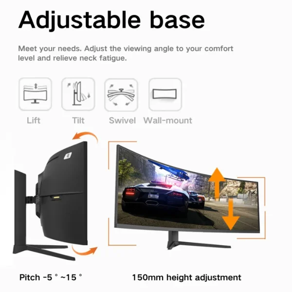 Sd71e690930904808abc972868322033fZ-1.webp 49 Curved Ultra Wide Gaming Display 3800R 165Hz 5120x1440 HDR USB C Charging Adjustable Stand Monitor DeskTop