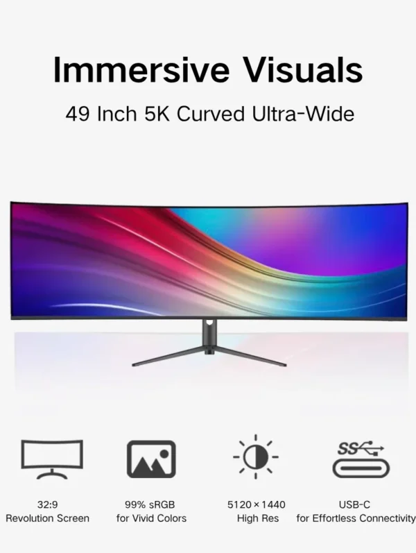 Sd7b8d1612c014683997e5ec86e9fcc85U.webp 49 Curved Ultra Wide Gaming Display 3800R 165Hz 5120x1440 HDR USB C Charging Adjustable Stand Monitor DeskTop