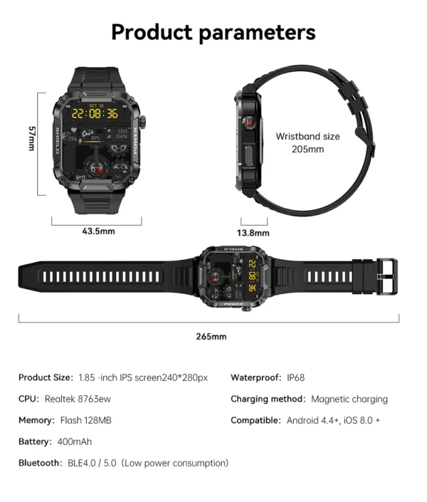 Sda884e29233f474c9a68b1d70bfbf7c5d.webp MEVADEN 1.85 inch Outdoor Military Smart Watch Men Bluetooth Call Smartwatch Waterproof Sports Fitness Watches for Android IOS