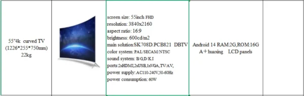Wholesale LED TV Curved Screen 55 Inch Metal Frame Smart Android LCD TV Ultra HD 4K Smart Television