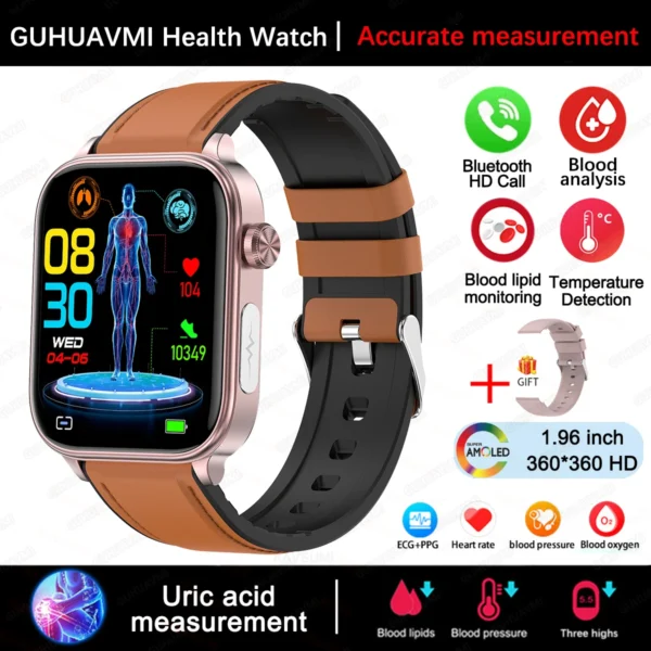 Se14de9368bcc4f85a339c7325e10bd248.webp 2025 New For XIAOM1 ECG+PPG Blood Fat Uric Acid Health Smartwatch Men Women Heart Rate Blood Pressure Bluetooth Call Smart Watch