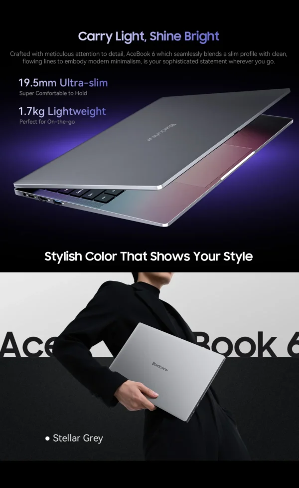 Blackview Acebook 6 Laptop, Laptops Computer for Business Student, Quad-Core N150,16GB DDR4 256GB SSD,15.6” FHD IPS TÜV Screen