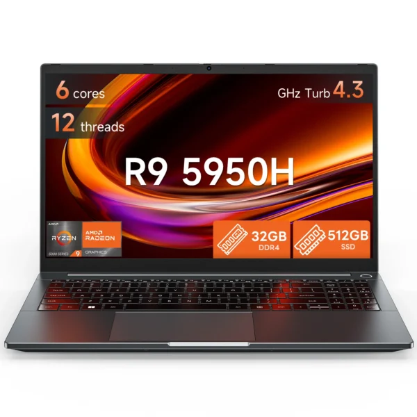 Se2ccdbe18c5647bc9b3ab86c0f18e9f9s.webp SUXI R9-5950H Laptop 15.6 inch 90Hz Display 32GB RAM 512GB SSD 4.3GHz Fingerprint Unlock Windows 11 Notebook Computer