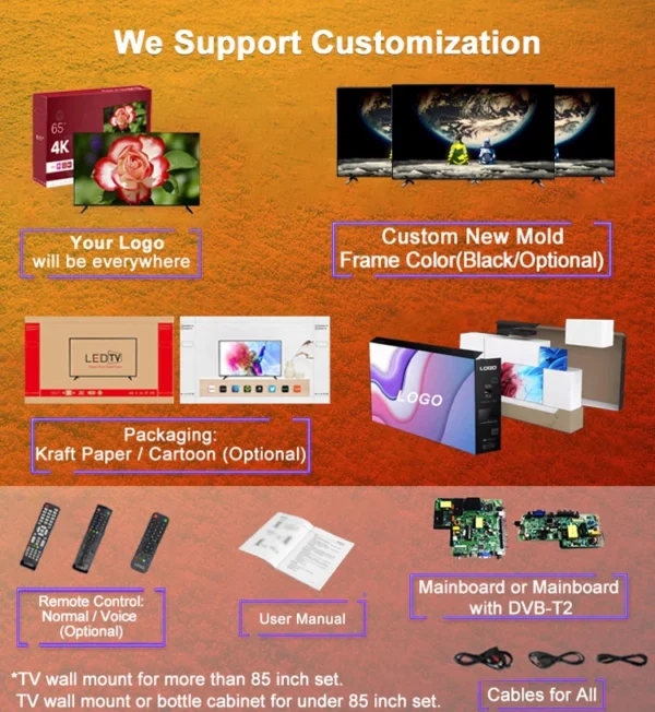 Advanced Customization STLF ZJW Wholesales Home/Hotel/Living/Kitchen Room TV 32 Inch Frameless Television 32 40 43 50 65 75 Inch