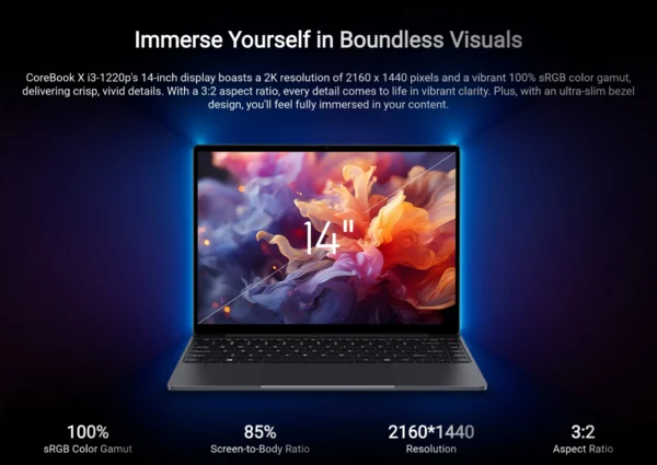 Se466a16e5aed42cdbff016e64da53b5cc.webp CHUWI CoreBook X 16GB 512GB Laptop Windows 11 Intel Core i3 1220P Up to 4.4GHz 14inches 2K Portable PC 46.2Wh WiFi 6 BT 5.2