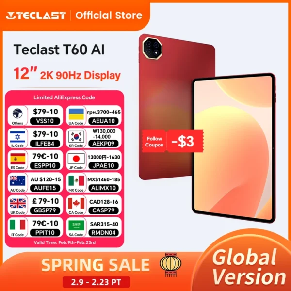 Se46b38b8a49f47b1b3b2f83bead68041G.webp Teclast T60 AI Tablet 12" 90Hz AllWinner A733 6GB RAM (+10GB Virtual) 128GB ROM 8000mAh Battery 2000x1200 FHD Display Android 15