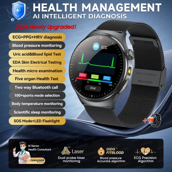 Se6e650b0d43448b082e9f2c5f5aa5530z-1.webp 2026 New Accurate Blood Lipid Uric Acid Test Smart Watch Men Women ECG Blood Pressure Body analysis Voice Call Health Smartwatch