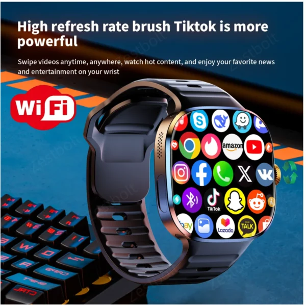 Se6eb68a25e4141a78dfe313d312ef056J.webp Original M99 Smartwatch 2.4 inch Amoled Screen insert 4G/5G Sim Card GPS WIFI 190° Rotating Camera Game Android 10.0 Smart Watch