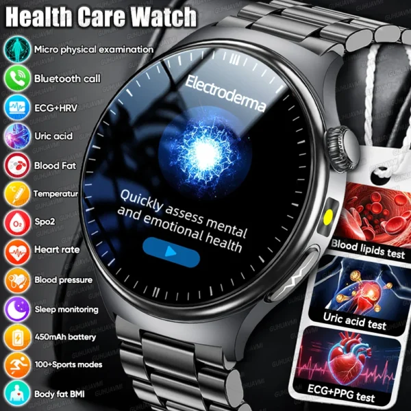 Se98dfa8f3f35433797355912f74b9132V-1.webp 2026 New Accurate Blood Lipid Uric Acid Test Smart Watch Men Women ECG Blood Pressure Body analysis Voice Call Health Smartwatch