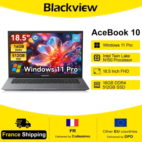 Sea739793742a42eb8b97b1f04ed39d10V.webp Blackview Laptop AceBook 10 16GB DDR4 512GB SSD 4-Core Intel Twin Lake N150 18.5'' LCD Display Computer Windows 11 Pro IPS
