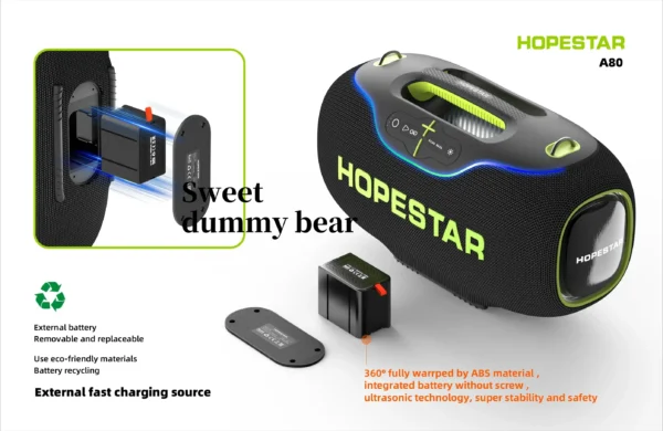 High Quality Hopestar A80 Subwoofer - Portable RGB Speaker with IPX6 Waterproof, Mini Microphone & Rechargeable Battery
