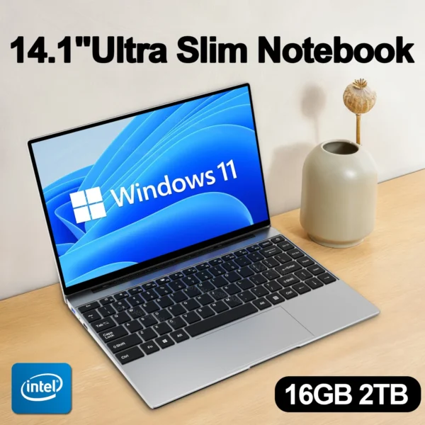 Sf00ad8add00043d982b760b8583837944.webp LENO Ultra Slim 14.1"Laptop 16GB RAM 2TB SSD Windows 11 Intel N3700 Notebook Gamer 1920*1080 Display Office Study Computer PC