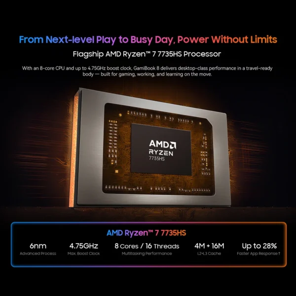 Sf6406355620f43dda928ce73ea818644h.webp BLACKVIEW GamiBook 8 Laptop AMD R7 7735HS 16" IPS 1902*1200 32GB DDR5 1TB SSD 57Wh Windows 11 Pro Backlit Keyboard BT5.2 PC