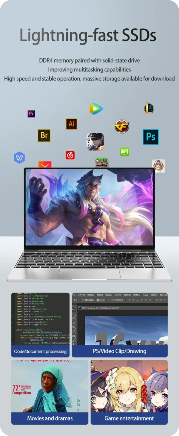 Sf68edb81c9254a8aaa7355dbe129fce56.webp Ultra Slim Laptop 14.1" 16GB RAM 2TB SSD Intel N3700 Notebook Gamer 1920*1080 Display Office Study Computer PC Windows 11 Pro