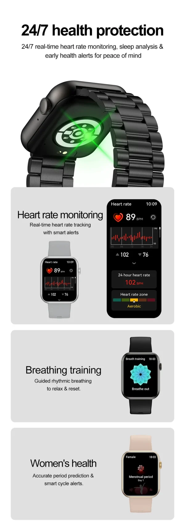 Sfb267de31ee44f6388f229c1f0599fc4V.webp 2025 New Smart Watch Full Touch Screen Bluetooth Call AI Voice Heart Rate Waterproof Watches Sports Bracelet Smartwatch Women