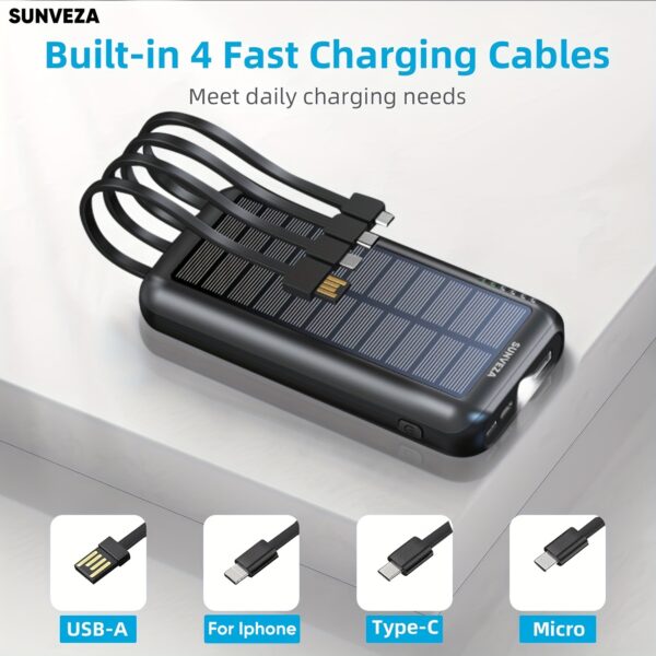 Sunveza Portable Solar Power Bank - 40000mAh Large Capacity, 3 Output, 1 Input Cable, Flashlight, 5V3.1A Fast Charger For Smartphones And Devices-LS42hei