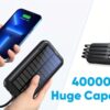 Sunveza Portable Solar Power Bank - 40000mAh Large Capacity, 3 Output, 1 Input Cable, Flashlight, 5V3.1A Fast Charger For Smartphones And Devices-LS42hei
