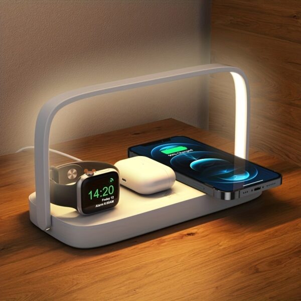 Wireless Charging Station Master - Fast Charging, Multifunctional, LED Desk Lamp, Night Light, USB Port, Clock Stand, Compatible with iPhone, Samsung, and All Smartphones - Space-Saving, Easy to Use, and Stylish