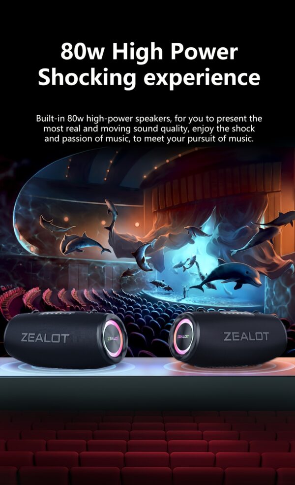 daf93723-a0c6-40db-ad3e-5c8d2929ecb5.jpg ZEALOT 80W Large Speaker, IPX5, Outdoor Portable Subwoofer Wireless Speakers, Dual Pairing, 16000mAh Battery, 24Hours Playtime Loud Stereo, Booming Bass. Charging Cable, for PC, Smartphones, Car, Outdoor, Camping, Beach.-ZEALOT S87(2pcs A Set)