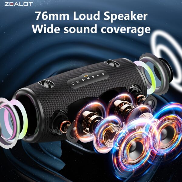 dc963ef4-10d9-45bf-9c45-d748128be0e9.jpg ZEALOT 80W Large Speaker, IPX5, Outdoor Portable Subwoofer Wireless Speakers, Dual Pairing, 16000mAh Battery, 24Hours Playtime Loud Stereo, Booming Bass. Charging Cable, for PC, Smartphones, Car, Outdoor, Camping, Beach.-ZEALOT S87(2pcs A Set)