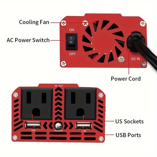 e0d0e1df-15e3-43f9-a999-ff8b94a0889a.jpg 500W Heavy-Duty Power Inverter - DC 12V to 110V AC Converter with 3.1A Dual USB Car Adapter for Charging Laptops, Tablets, and Smartphones on The Go - Portable and Compact Design