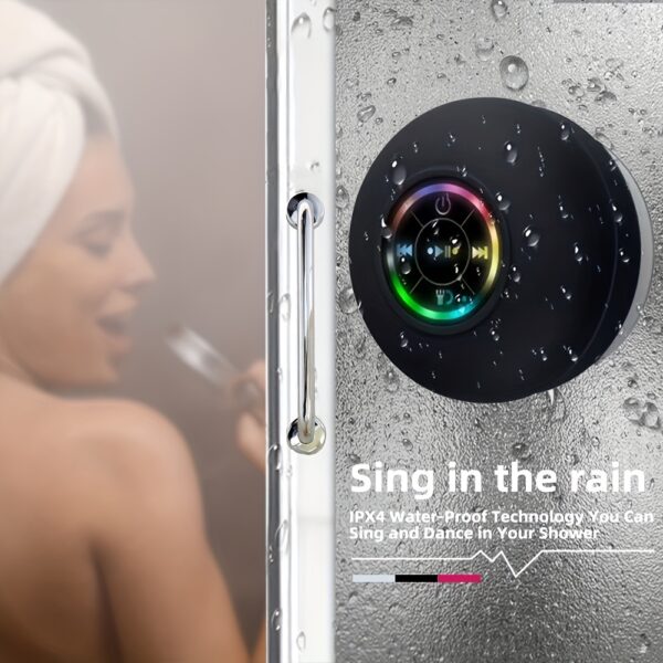 IPX4 Waterproof LED Bathroom Speaker, USB Charging, Key Control, Wireless Connectivity, Large Suction Cup, Exclusive US Design Patent, Portable Audio Base Station for Smartphones