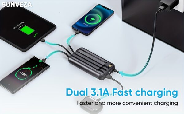 Sunveza Portable Solar Power Bank - 40000mAh Large Capacity, 3 Output, 1 Input Cable, Flashlight, 5V3.1A Fast Charger For Smartphones And Devices-LS42hei