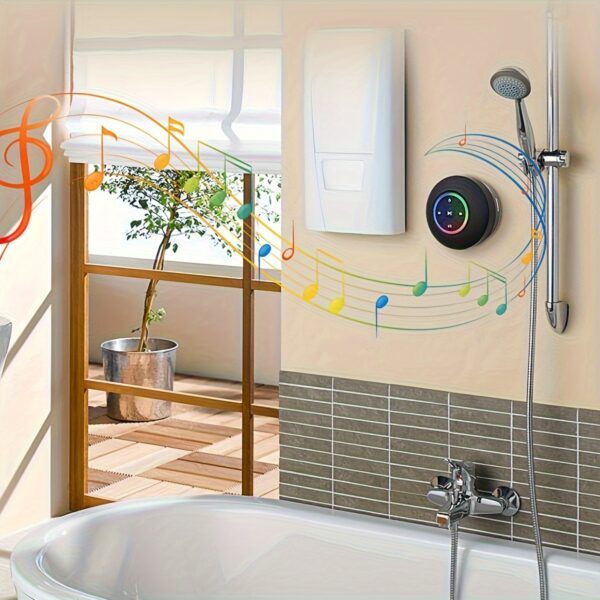 IPX4 Waterproof LED Bathroom Speaker, USB Charging, Key Control, Wireless Connectivity, Large Suction Cup, Exclusive US Design Patent, Portable Audio Base Station for Smartphones